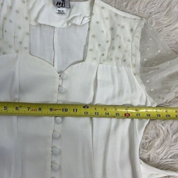 WD2 by Diamond Vintage White Mini Cocktail Dress 10 Polkadot Long Sheer Sleeves - Picture 6 of 12
